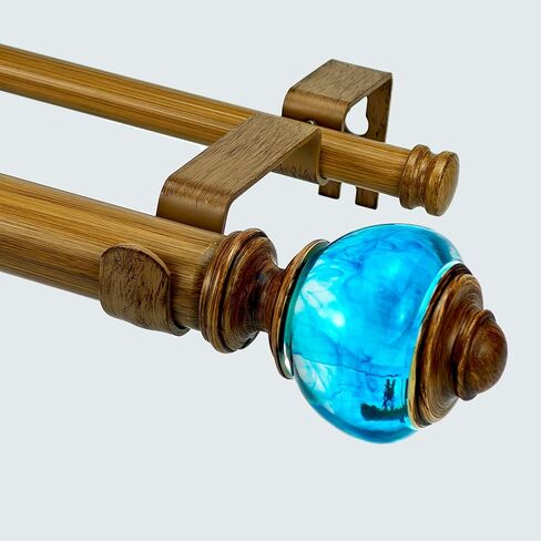 1-1/8 Inch Double Curtain Rods 72 to 144 Inches Adjustable Drapery Rods for Window width 68 to 140 Inches, Aqua Cyan Misty Clear Finials, White in Saudi Arabia