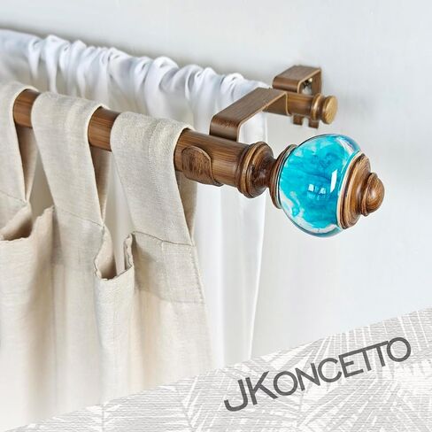1-1/8 Inch Double Curtain Rods 72 to 144 Inches Adjustable Drapery Rods for Window width 68 to 140 Inches, Aqua Cyan Misty Clear Finials, White in Saudi Arabia