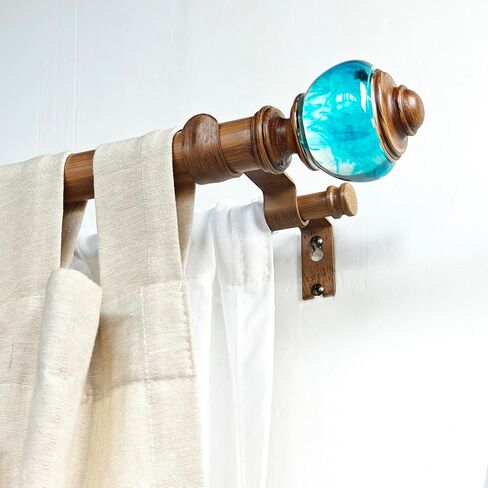 1-1/8 Inch Double Curtain Rods 72 to 144 Inches Adjustable Drapery Rods for Window width 68 to 140 Inches, Aqua Cyan Misty Clear Finials, White in Saudi Arabia