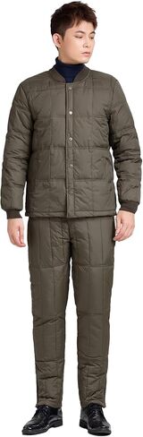 Men Down Thermal Underwear Set, Winter Thicken Warm Ultra Base Layer Top & Bottom (Amy Green, L) in Saudi Arabia