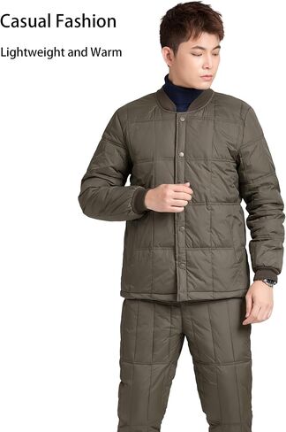 Men Down Thermal Underwear Set, Winter Thicken Warm Ultra Base Layer Top & Bottom (Amy Green, L) in Saudi Arabia
