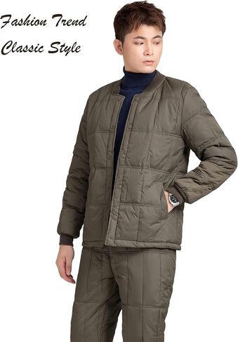 Men Down Thermal Underwear Set, Winter Thicken Warm Ultra Base Layer Top & Bottom (Amy Green, L) in Saudi Arabia