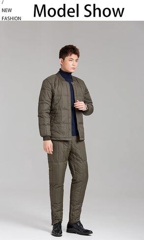 Men Down Thermal Underwear Set, Winter Thicken Warm Ultra Base Layer Top & Bottom (Amy Green, L) in Saudi Arabia