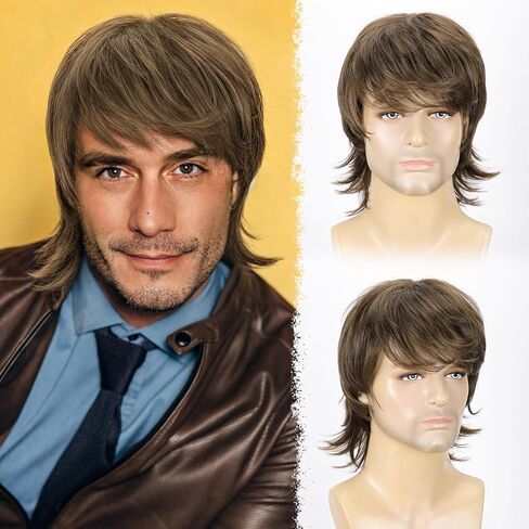 Short Layered Wigs for Men Males 80s Natural Men Wigs Synthetic Heat Resistant Fiber Costume Wigs for Halloween Cosplay Use in Saudi Arabia