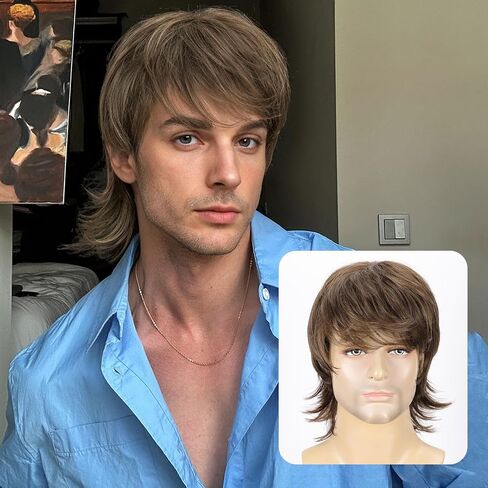 Short Layered Wigs for Men Males 80s Natural Men Wigs Synthetic Heat Resistant Fiber Costume Wigs for Halloween Cosplay Use in Saudi Arabia