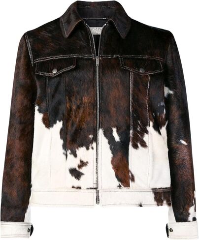 Men's Real Cow Hair on Leather Jacket, Cow Skin Print Pony Skin Coat, Casual in Saudi Arabia