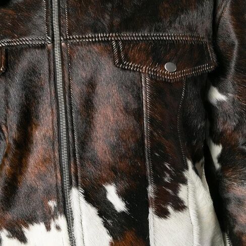 Men's Real Cow Hair on Leather Jacket, Cow Skin Print Pony Skin Coat, Casual in Saudi Arabia