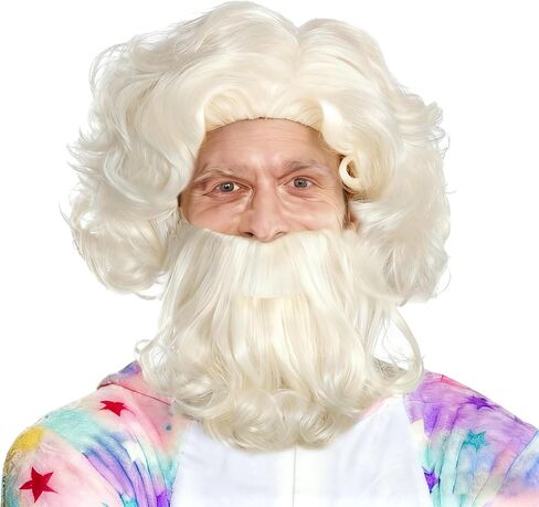 Man Costume Wig Realistic Shaggy Old Man Wig with Detachable Wizard Beard Brown in Saudi Arabia