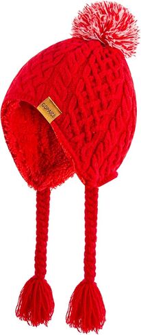Kids Winter Beanie Hat with Pom Pom, Winter Fleece Lining Skiing Caps with Warm Ear Flap 4-10 Years in Saudi Arabia