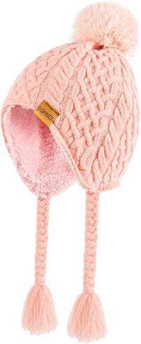 Kids Winter Beanie Hat with Pom Pom, Winter Fleece Lining Skiing Caps with Warm Ear Flap 4-10 Years in Saudi Arabia
