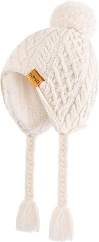 Kids Winter Beanie Hat with Pom Pom, Winter Fleece Lining Skiing Caps with Warm Ear Flap 4-10 Years in Saudi Arabia