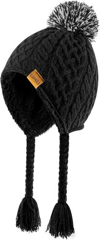 Kids Winter Beanie Hat with Pom Pom, Winter Fleece Lining Skiing Caps with Warm Ear Flap 4-10 Years in Saudi Arabia