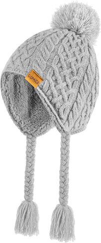 Kids Winter Beanie Hat with Pom Pom, Winter Fleece Lining Skiing Caps with Warm Ear Flap 4-10 Years in Saudi Arabia