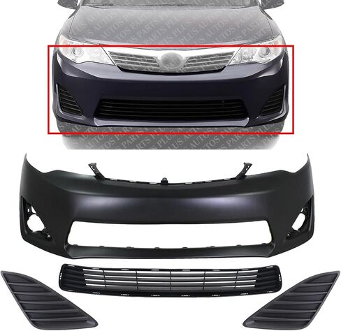 Front Bumper Cover Primed + Lower Grille + Fog Light Cover Set Textured Right Passenger & Left Driver Side Direct Replacement Compatible With 2012-2014 Toyota Camry TO1036128 in Saudi Arabia