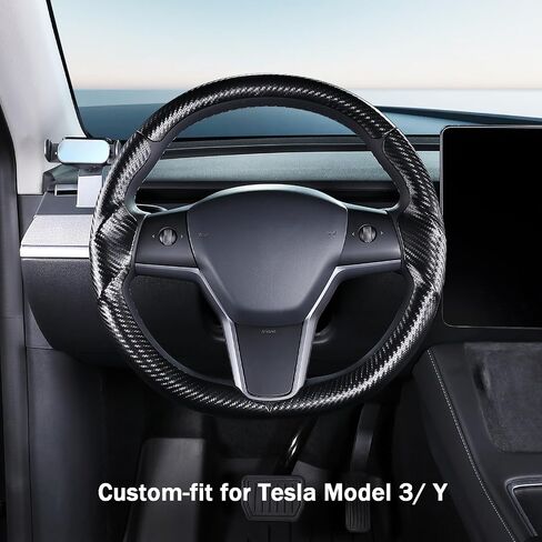 Steering Wheel Cover for 2017-2023 Tesla Model 3 2020-2024 Tesla Model Y, Leather Steering Wheel Cover for Tesla Model 3/Y Accessories, Black in Saudi Arabia