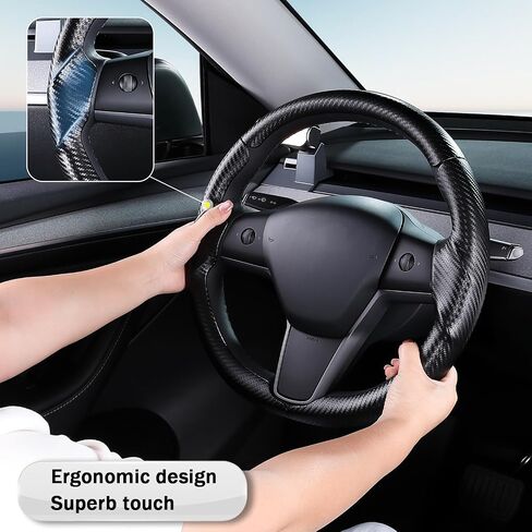 Steering Wheel Cover for 2017-2023 Tesla Model 3 2020-2024 Tesla Model Y, Leather Steering Wheel Cover for Tesla Model 3/Y Accessories, Black in Saudi Arabia