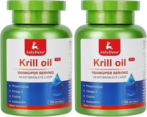 زيت Krill 1000 ملغ مع Omega-3S EPA ، DHA ، Astaxanthin و Phospholipids 120 مكملات Softgels ، Krill أنتاركتيكا لا طعم مريب للمفصل والقلب والدماغ والمناعة in Kuwait