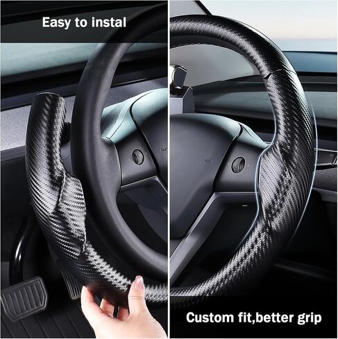 Steering Wheel Cover for 2017-2023 Tesla Model 3 2020-2024 Tesla Model Y, Leather Steering Wheel Cover for Tesla Model 3/Y Accessories, Black in Saudi Arabia