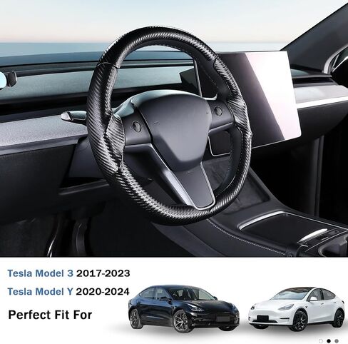 Steering Wheel Cover for 2017-2023 Tesla Model 3 2020-2024 Tesla Model Y, Leather Steering Wheel Cover for Tesla Model 3/Y Accessories, Black in Saudi Arabia