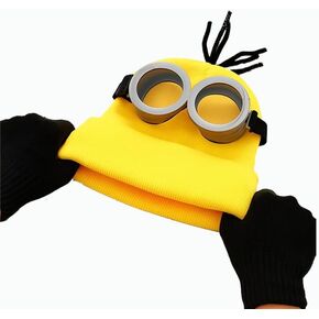 3 Pcs Halloween Costumes Adults & Kids Accessories, Adjustable Goggles Cosplay, Yellow Hat Beanie and Black Gloves for Women, Men, Halloween Party Set in Kuwait