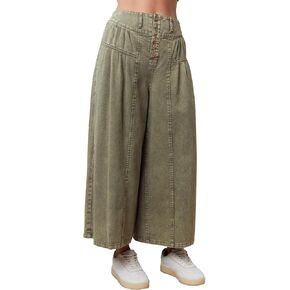 Hey Sweetie Women's Solid Twill Wide Leg Pants – High Waist Relaxed Fit Cotton Trousers with Front Pleats and Button Detail in Saudi Arabia