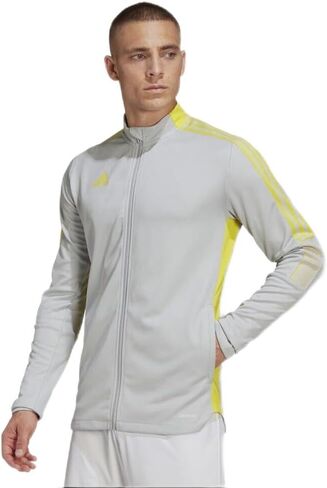 adidas Mens Tiro 21 Track Jacket, Team Light Grey, Bright Yellow in Saudi Arabia