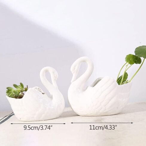 Swan Ceramic Flower Pot Multifunctional Candle Holder Gift Ornaments Home Decoration Storage Ornament (Color:, Size: L) (White Large) in Saudi Arabia