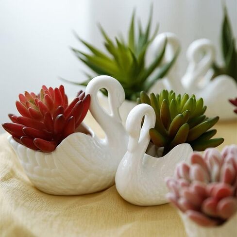Swan Ceramic Flower Pot Multifunctional Candle Holder Gift Ornaments Home Decoration Storage Ornament (Color:, Size: L) (White Large) in Saudi Arabia
