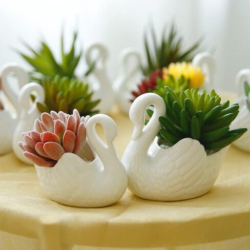 Swan Ceramic Flower Pot Multifunctional Candle Holder Gift Ornaments Home Decoration Storage Ornament (Color:, Size: L) (White Large) in Saudi Arabia