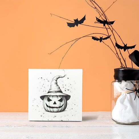 ديكور الخريف، علامة صندوق خشبي Happy hallothanksMas، خريف عيد الشكر لعيد الهالوين وزينة عيد الميلاد للمنزل والمكتب وطاولة المكتب وديكور سطح الطاولة، ديكورات الخريف اللطيفة، 5 × 5 بوصات in Kuwait