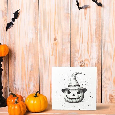 ديكور الخريف، علامة صندوق خشبي Happy hallothanksMas، خريف عيد الشكر لعيد الهالوين وزينة عيد الميلاد للمنزل والمكتب وطاولة المكتب وديكور سطح الطاولة، ديكورات الخريف اللطيفة، 5 × 5 بوصات in Kuwait