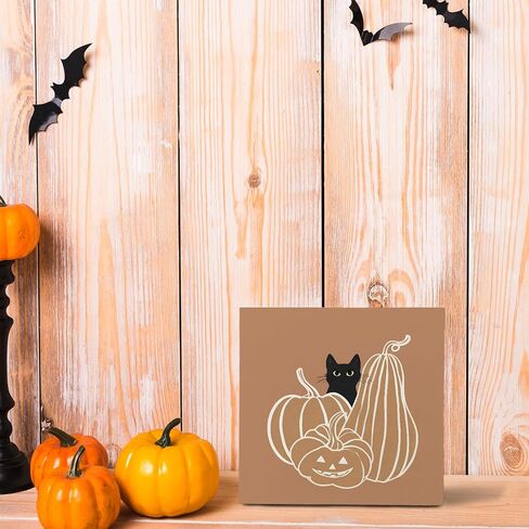 Fall Decor, Happy HalloThanksMas Wooden Box Sign, Fall Halloween Thanksgiving Christmas Decorations for Home Office Desk Table Shelf Tabletop Decor, Cute Fall Decorations, 5x5 Inches in Saudi Arabia