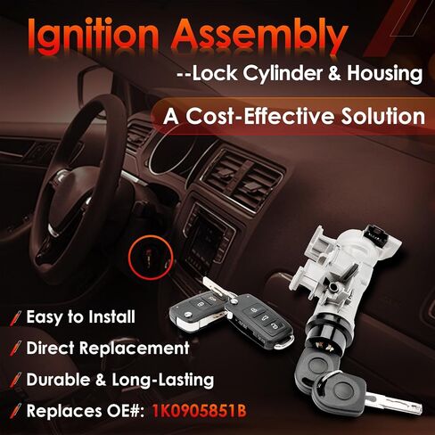 Ignition Switch Lock Cylinder Assembly with Remote Intelligent Key Shell, Compatible with Volkswagen VW 06-18 Jetta, 04-07 10-11 Golf, 07-11 EOS, 06-09 Rabbit, Replaces# 1K0905851B/1K0905851 in Saudi Arabia
