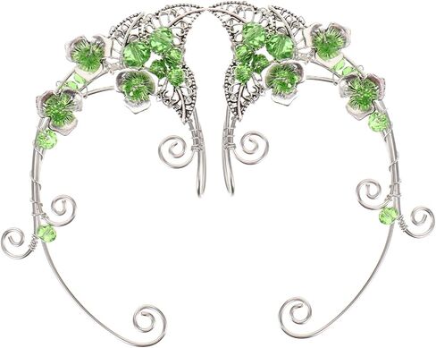 PartyKindom Full Ear Cuff Earrings Fairy Earrings for Women Non Piercing Retro Green Statement in Saudi Arabia