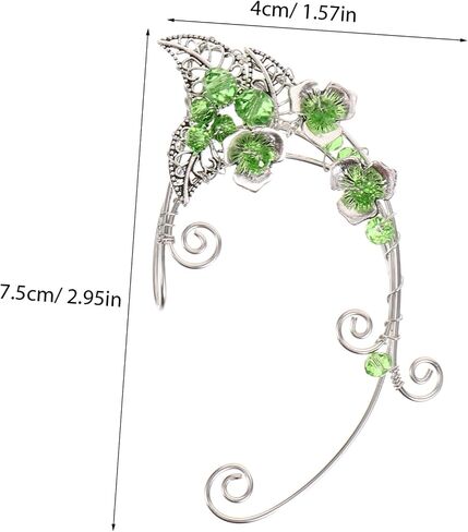 PartyKindom Full Ear Cuff Earrings Fairy Earrings for Women Non Piercing Retro Green Statement in Saudi Arabia