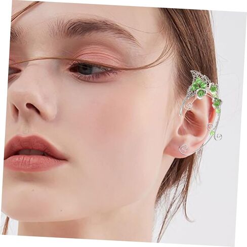 PartyKindom Full Ear Cuff Earrings Fairy Earrings for Women Non Piercing Retro Green Statement in Saudi Arabia
