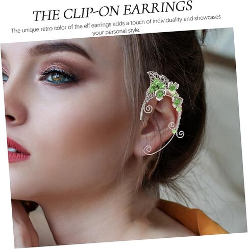PartyKindom Full Ear Cuff Earrings Fairy Earrings for Women Non Piercing Retro Green Statement in Saudi Arabia
