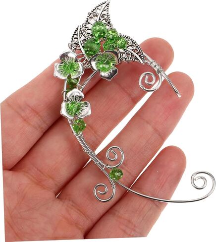 PartyKindom Full Ear Cuff Earrings Fairy Earrings for Women Non Piercing Retro Green Statement in Saudi Arabia