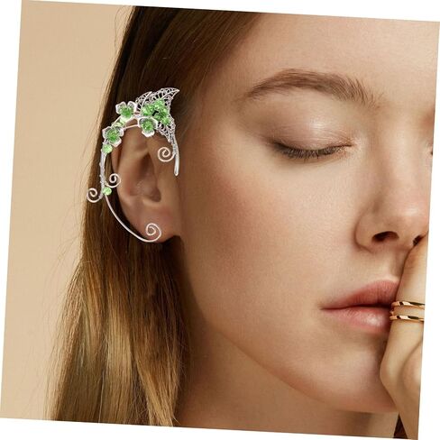 PartyKindom Full Ear Cuff Earrings Fairy Earrings for Women Non Piercing Retro Green Statement in Saudi Arabia
