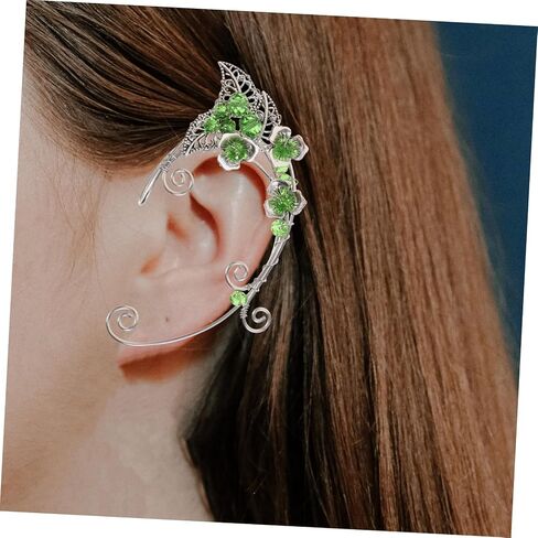 PartyKindom Full Ear Cuff Earrings Fairy Earrings for Women Non Piercing Retro Green Statement in Saudi Arabia