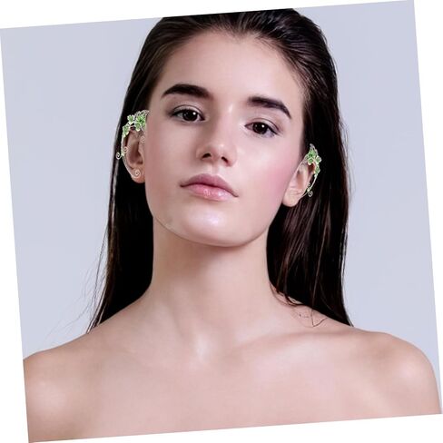 PartyKindom Full Ear Cuff Earrings Fairy Earrings for Women Non Piercing Retro Green Statement in Saudi Arabia
