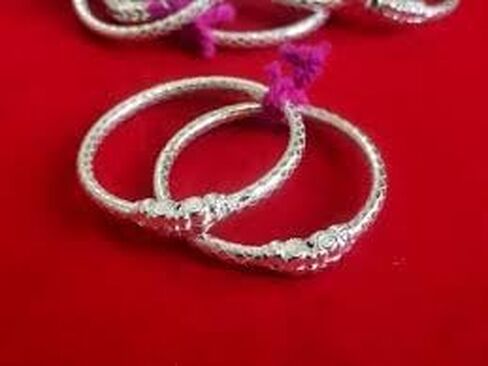 White Metal Nazariya Kada Silver Bachon Ke Liye Nazar Battu Kadey for Bachon Ke kangnu with ghungru (1 Pair) for 0-1 yrs. 4 cm x 4 cm in Saudi Arabia