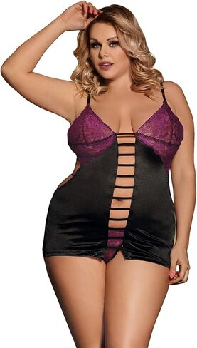 زائد الحجم فستان bodycon للنساء الساتان الدانتيل فستان صغير مثير جوفاء خارج الملابس الملابس الداخلية مع g-string in Saudi Arabia