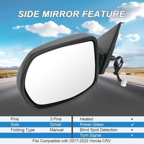 JDMSPEED Right Passenger Side View Mirror Compatible with 2017-2022 Honda CRV Manual Folding Power Glass Black Replace#76201TLCA21(3pin) in Kuwait