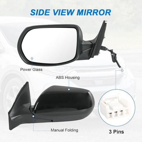JDMSPEED Right Passenger Side View Mirror Compatible with 2017-2022 Honda CRV Manual Folding Power Glass Black Replace#76201TLCA21(3pin) in Kuwait
