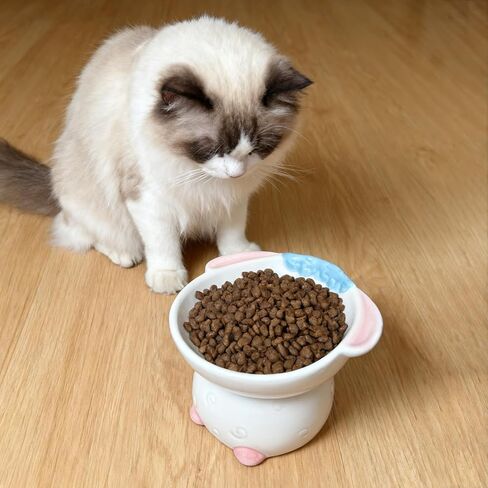 Cute Ceramic Raised Cat Bowls Elevated Design, 15° Tilted FeederProtect Cat's Spine Anti Vomiting Blow for Flat Faced Cats, Kitten Small Dogs,Raise Tilted Cat Food Bowld Pet Dishes(Blue) in Saudi Arabia