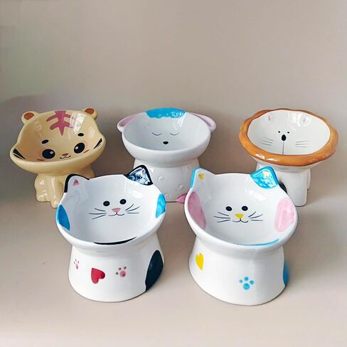 Cute Ceramic Raised Cat Bowls Elevated Design, 15° Tilted FeederProtect Cat's Spine Anti Vomiting Blow for Flat Faced Cats, Kitten Small Dogs,Raise Tilted Cat Food Bowld Pet Dishes(Blue) in Saudi Arabia