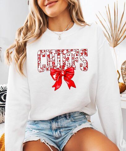Olive Loves Apple Floral Chiefs Team Sweatshirt for Women, Teens & Kids Red Coquette Bow Sports Team Sweater in Saudi Arabia