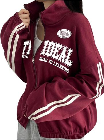 SweatyRocks Women's Y2k Zip Up Oversized Sweatshirts Letter Jackets College Zipper Sweatshirts in Saudi Arabia