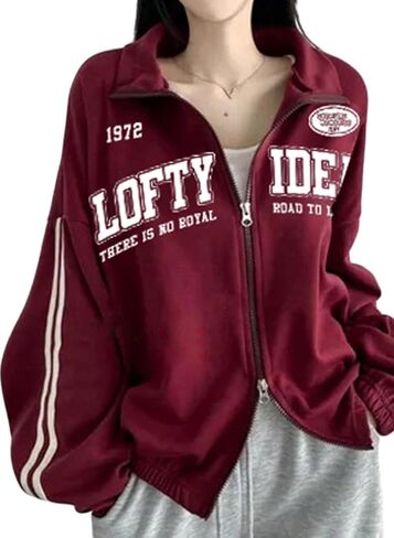 SweatyRocks Women's Y2k Zip Up Oversized Sweatshirts Letter Jackets College Zipper Sweatshirts in Saudi Arabia